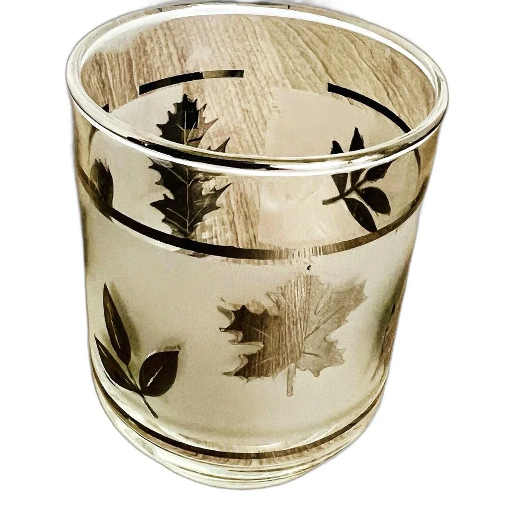 4 Vintage MCM Libbey Rock Sharpe Frosted Silver Leaf Short Old Fashioned- 5 oz